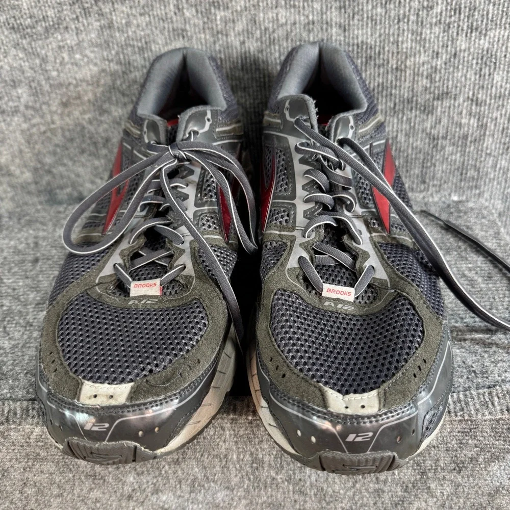 Brooks Addiction 12 Mens Running Shoes Charcoal Grey Red Athletic Sneakers 15